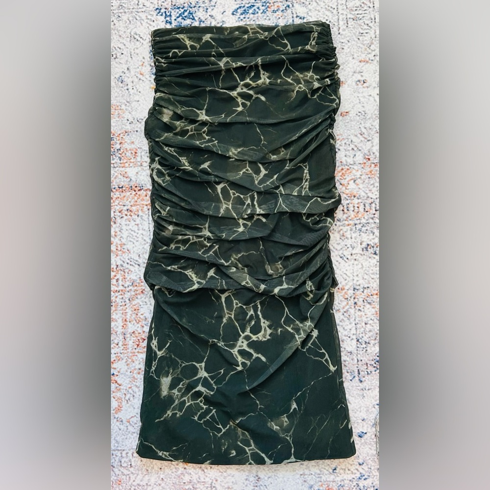 Zara Marble Print Draped Tulle Midi Tube Dress size XS